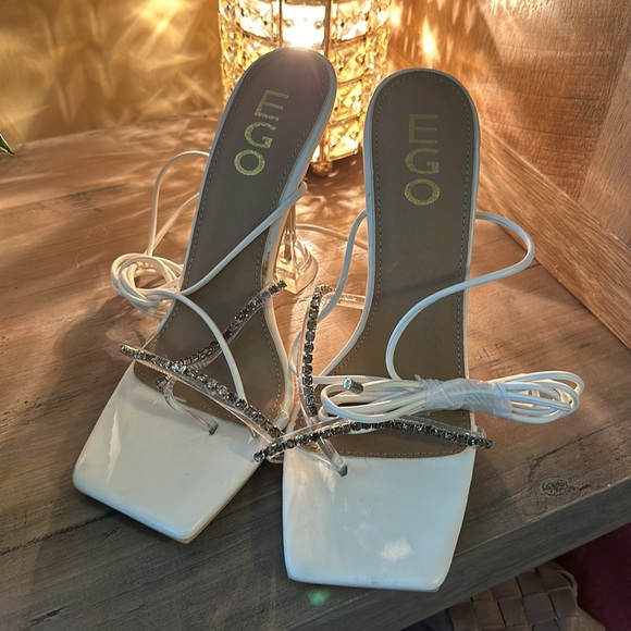 White bling ego tie up heels - Picture 6 of 11